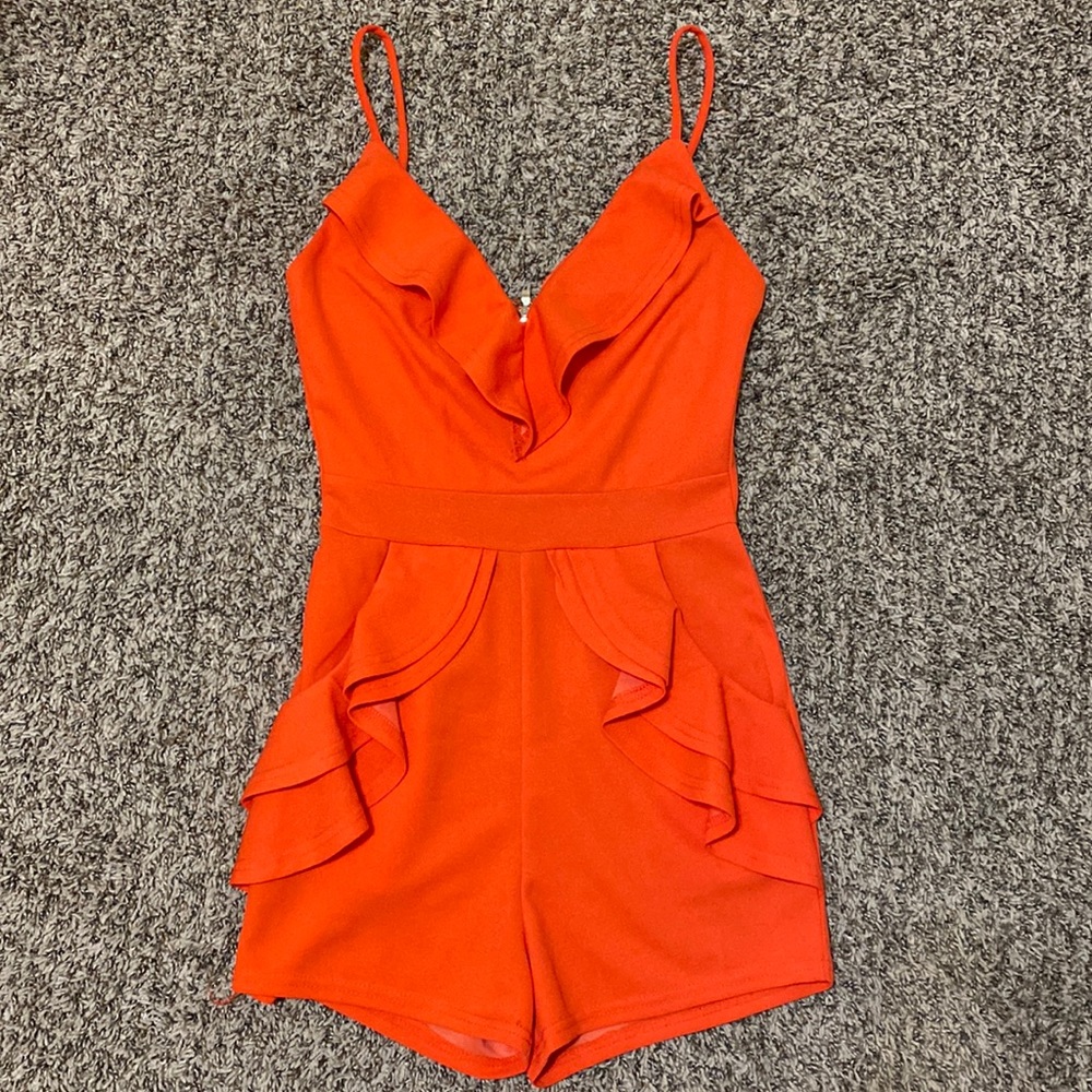 Bright Orange Ruffle Romper